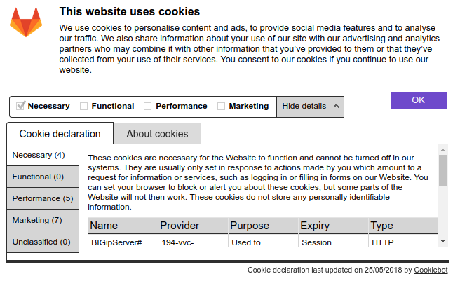 Gitlab cookie transparency: GDPR in action