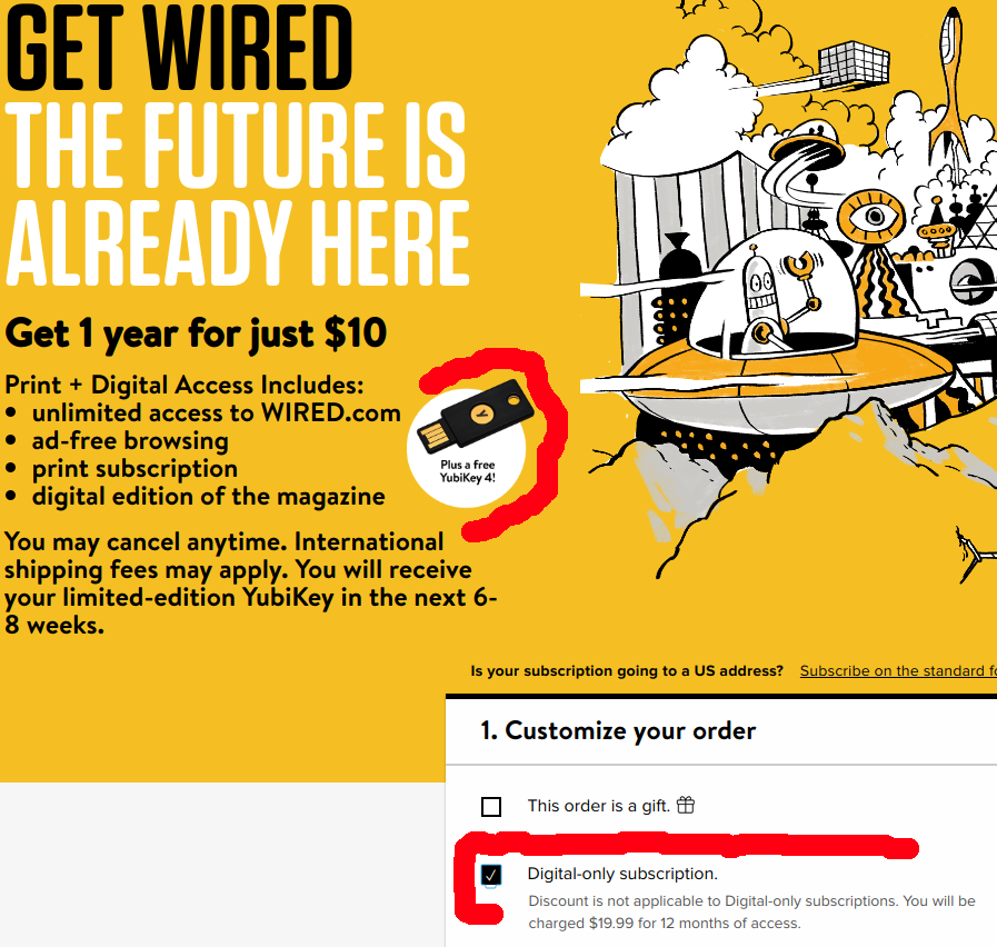 A free yubikey w/ a cheap subscription to wired? What’s the catch?